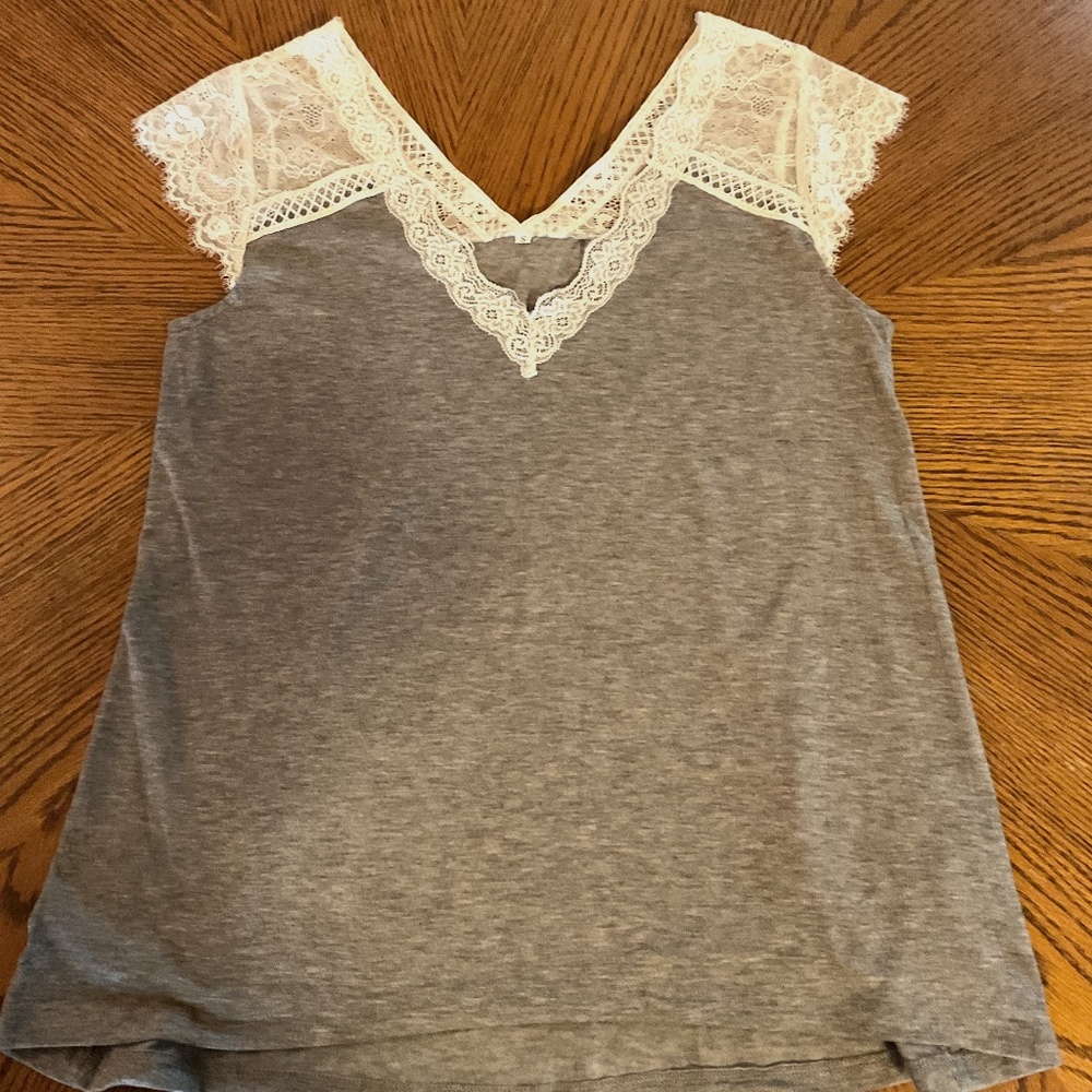 Grey with white lace T-shirt